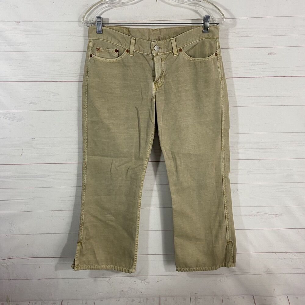 Lucky Brand Womens Y2K Crossover Crop Jeans Sz 8 Beige 100% Cotton Pockets